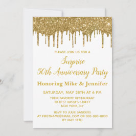 50ste verjaardag Surprise Party Wit Goud Glitters Kaart
