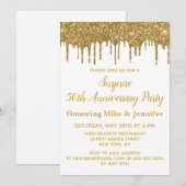 50ste Verjaardag Surprisefeest Wit Goud Glitter Kaart (Voorkant / Achterkant)