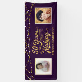 50ste verjaardag | Toen & nu foto's | Paarse & Gou Spandoek (Verticaal)