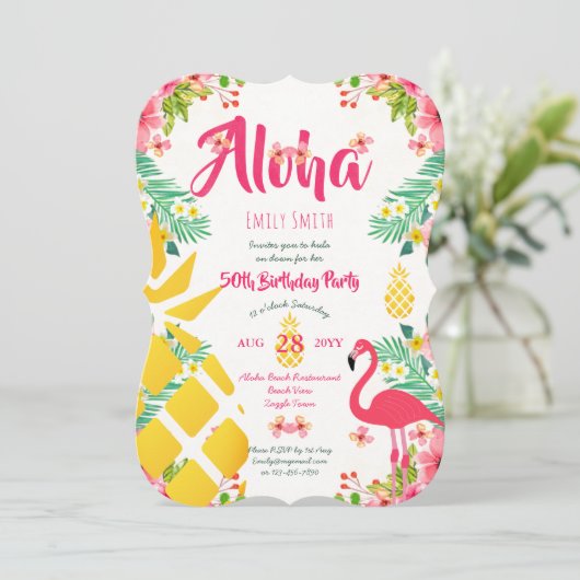 50ste verjaardag Tropische Hawaiiaanse uitnodigt a Kaart (Staand voorkant)