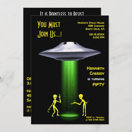 50ste verjaardag 👽 UFO Alien Abduction Party Kaart (Voorkant / Achterkant)