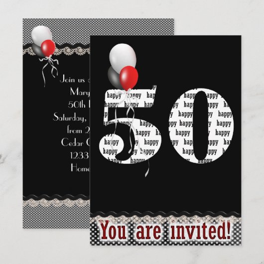 50ste verjaardag uitnodigen kaart (Voorkant / Achterkant)