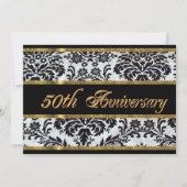 50ste verjaardag uitnodiging Black Damask (Voorkant)