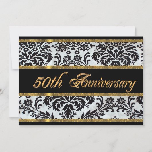 50ste verjaardag uitnodiging Black Damask (Voorkant)