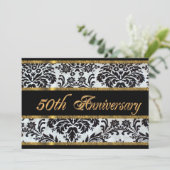 50ste verjaardag uitnodiging Black Damask (Staand voorkant)