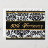 50ste verjaardag uitnodiging Black Damask (Voorkant / Achterkant)