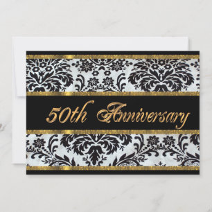 50ste verjaardag uitnodiging Black Damask