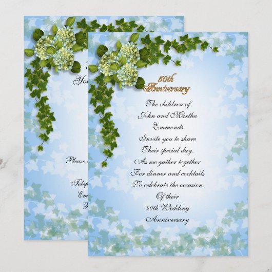 50ste verjaardag uitnodiging Hortensia's en ik (Voorkant / Achterkant)