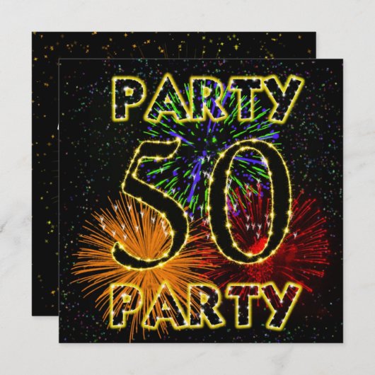 50ste verjaardag uitnodiging met vuurwerk (Voorkant / Achterkant)