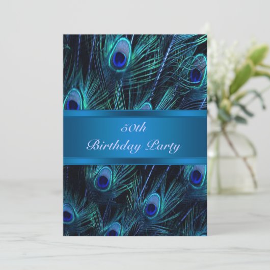 50ste verjaardag uitnodiging Peacock 50ste verjaar (Staand voorkant)