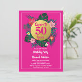50ste verjaardag uitnodiging Tropisch Roze (Staand voorkant)