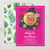 50ste verjaardag uitnodiging Tropisch Roze (Voorkant / Achterkant)