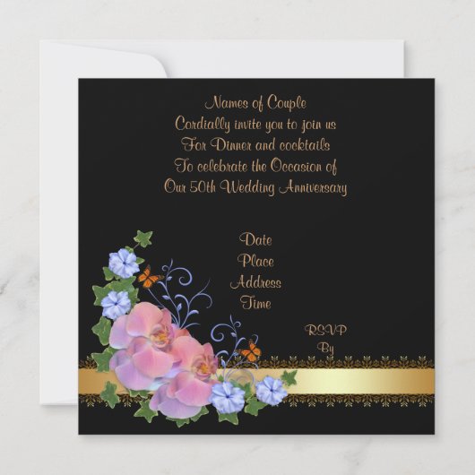 50ste verjaardag uitnodiging voor het diner orchid (Achterkant)