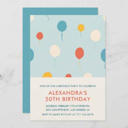 50ste verjaardag Uitnodigingen Ballonnen Eenvoudig (Voorkant / Achterkant)