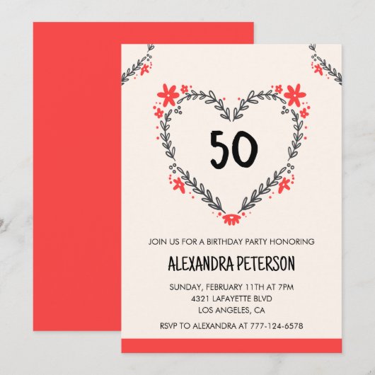 50ste verjaardag uitnodigingen voor haar bloemenha (Voorkant / Achterkant)
