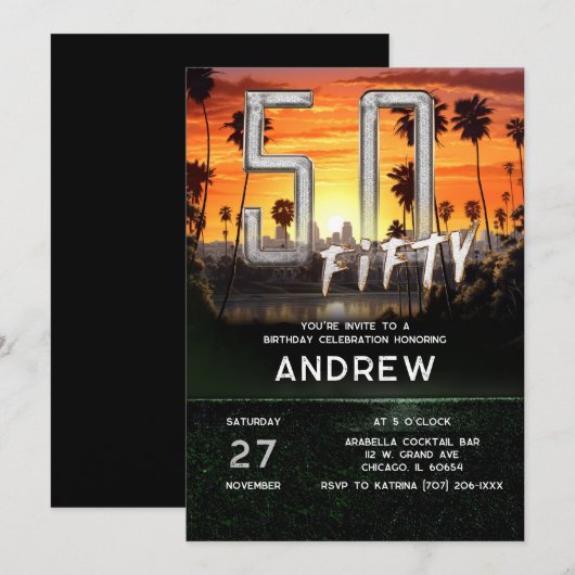 50ste verjaardag uitnodigingen voor mannen (Voorkant / Achterkant)