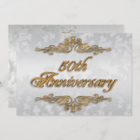 50ste verjaardag uitnodigingskaart elegant kaart (Voorkant / Achterkant)
