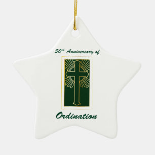 50ste verjaardag van priesterwijding groene leerso keramisch ornament