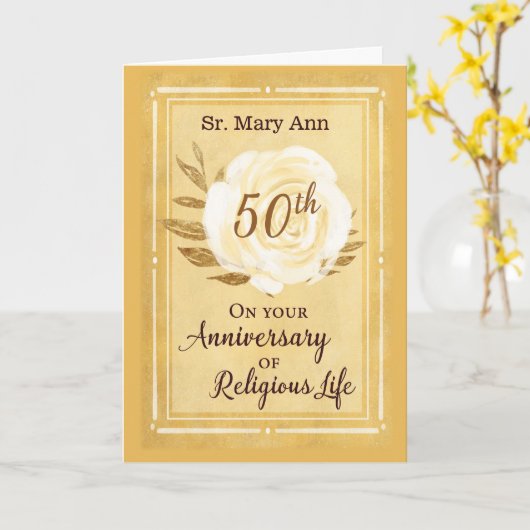 50ste verjaardag van religieus leven Non Wit Roos Kaart (Gele Bloem)