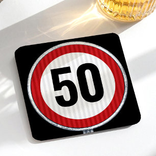 50ste verjaardag - VERKEERSBORD Papieren Coaster Kartonnen Onderzetters