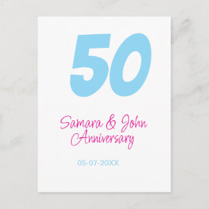 50ste verjaardag vet blauw roze naam datum elegant briefkaart