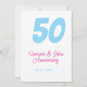 50ste verjaardag vet blauw roze naam datum elegant kaart