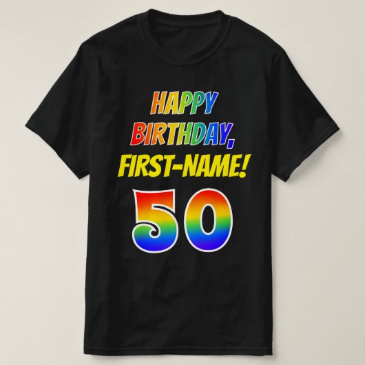 50ste verjaardag — Vet, Leuk, Regenboog 50, Aangep T-shirt (Design voorkant)