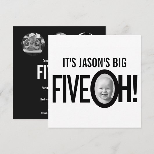 50ste verjaardag vijfde OH! foto zwart wit Kaart (Voorkant / Achterkant)