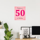 50ste verjaardag Vijftig en fantastische naam Pink Poster (Thuiskantoor)