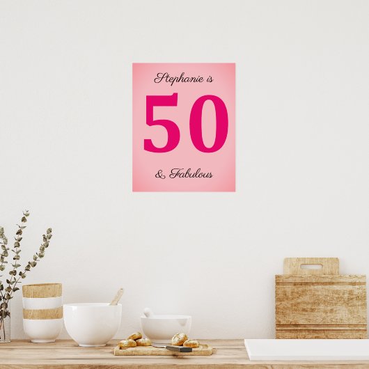 50ste verjaardag Vijftig en fantastische naam Pink Poster (Keuken)