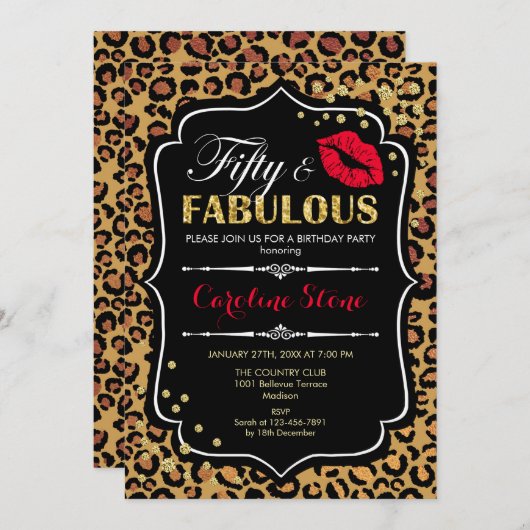 50ste verjaardag - Vijftig Fabulous Leopard Print Kaart (Voorkant / Achterkant)