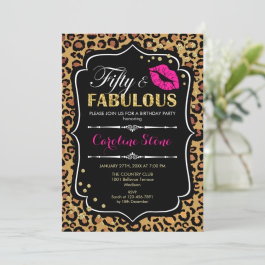 50ste verjaardag - Vijftig Fabulous Leopard Print Kaart (Staand voorkant)