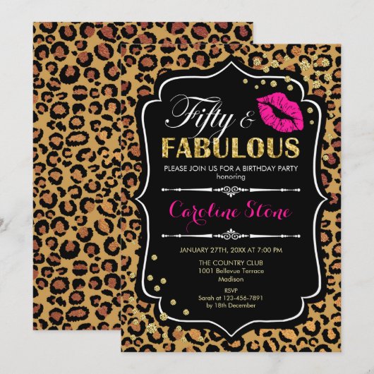 50ste verjaardag - Vijftig Fabulous Leopard Print Kaart (Voorkant / Achterkant)