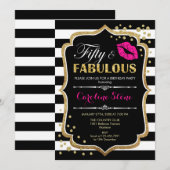 50ste verjaardag - Vijftig Fabulous Zwart Roze Gou Kaart (Voorkant / Achterkant)