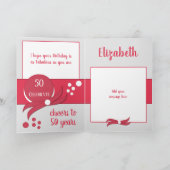 50ste verjaardag Vijftig prachtige grijs en rood Kaart (Binnen)