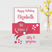 50ste verjaardag Vijftig prachtige grijs en rood Kaart (Gele Bloem)