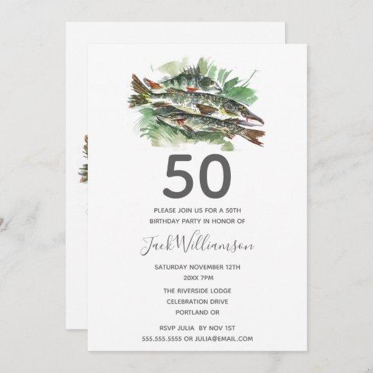 50ste verjaardag | Vissende vis Kaart (Voorkant / Achterkant)