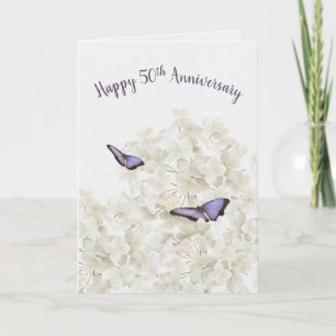50ste verjaardag Vlinders op witte hortensia Kaart