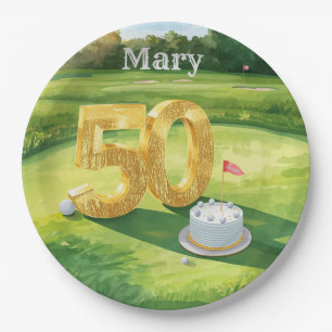 50ste verjaardag voor golfer met golfbal en bloem papieren bordje