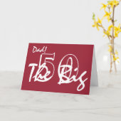50ste verjaardag voor papa, witte letters op rood. kaart (Gele Bloem)