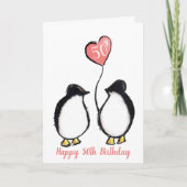 50ste verjaardag vrouw pinguïn roze hart kaart (Voorkant)