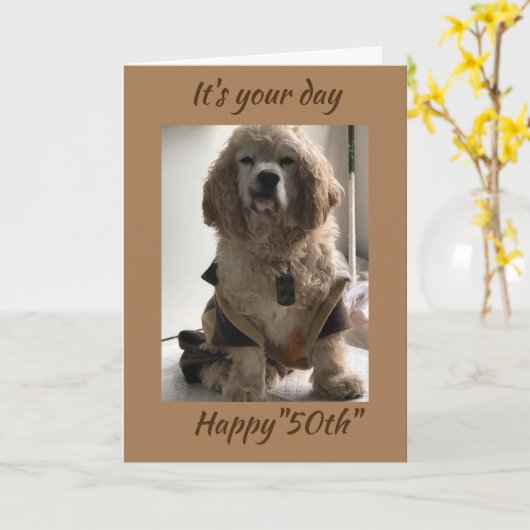 **50ste VERJAARDAG WENSEN VAN COCKER SPANIEL** Kaa Kaart (Gele Bloem)