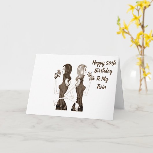 **50ste** VERJAARDAG WENST MIJN **TWEELINGZUS** Kaart (Gele Bloem)