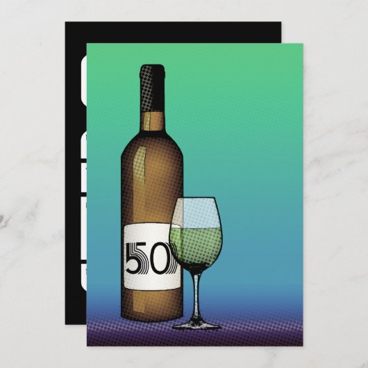50ste verjaardag: wijnfles en glas kaart (Voorkant / Achterkant)