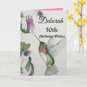50ste verjaardag Wishes Elegant Hummingbird Flower Kaart (Gele Bloem)