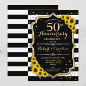 50ste verjaardag - Zonnebloemen Zwart Witte Strepe Kaart (Voorkant / Achterkant)