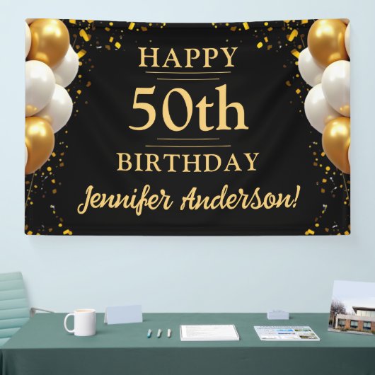50ste verjaardag zwart en goud spandoek (Beurs)