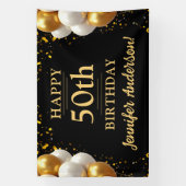 50ste verjaardag zwart en goud spandoek (Verticaal)