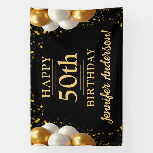 50ste verjaardag zwart en goud spandoek (Verticaal)