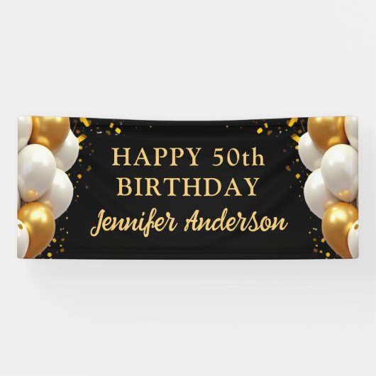 50ste verjaardag zwart en goud spandoek (Horizontaal)